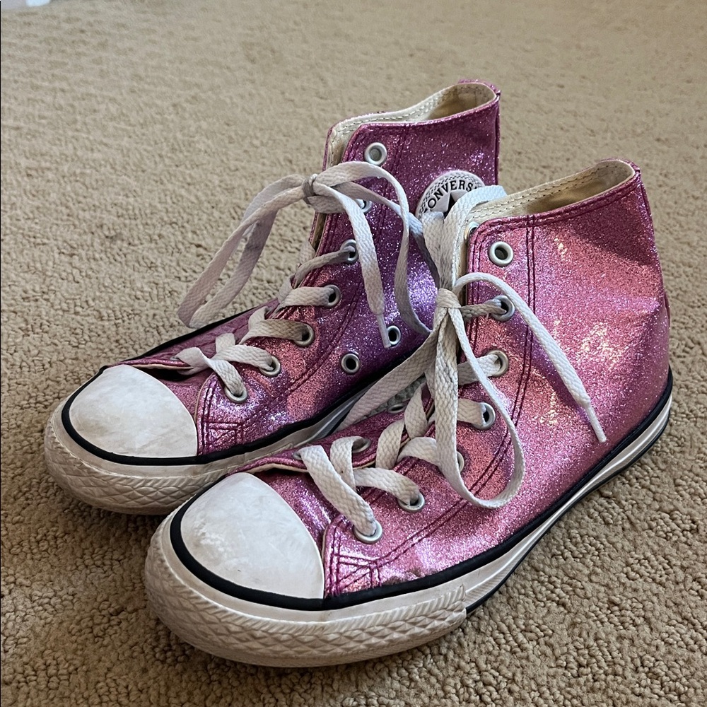 Converse Glittery Pink High-Top Sneakers - Picture 1 of 5
